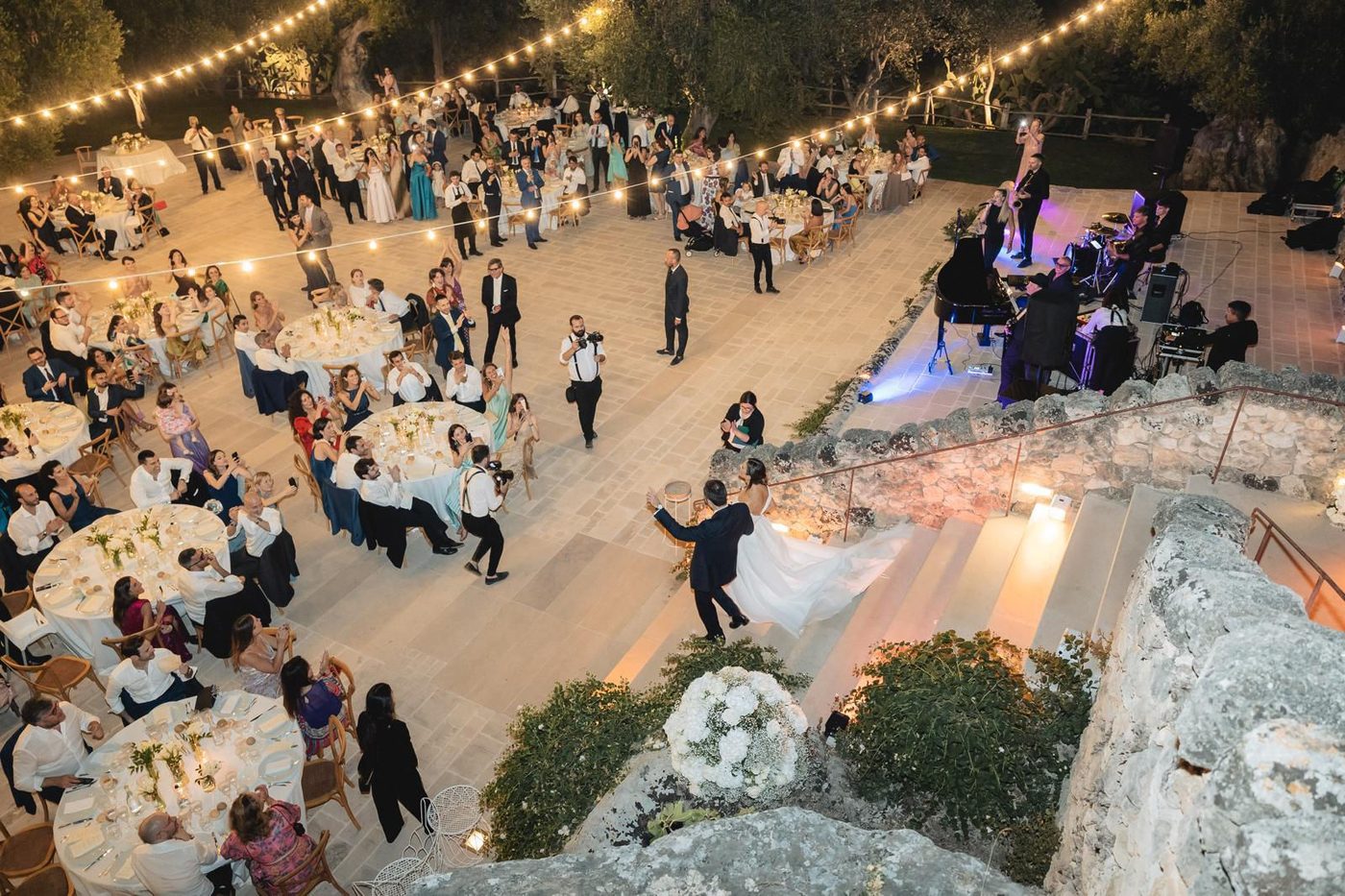 Wedding party in the piazza of Masseria Alchimia