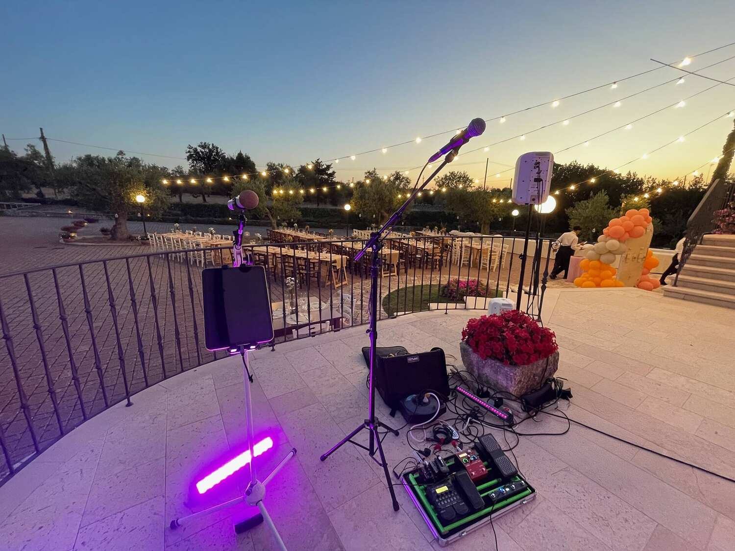 Twins Twice stage set up at sunset in a masseria in Puglia